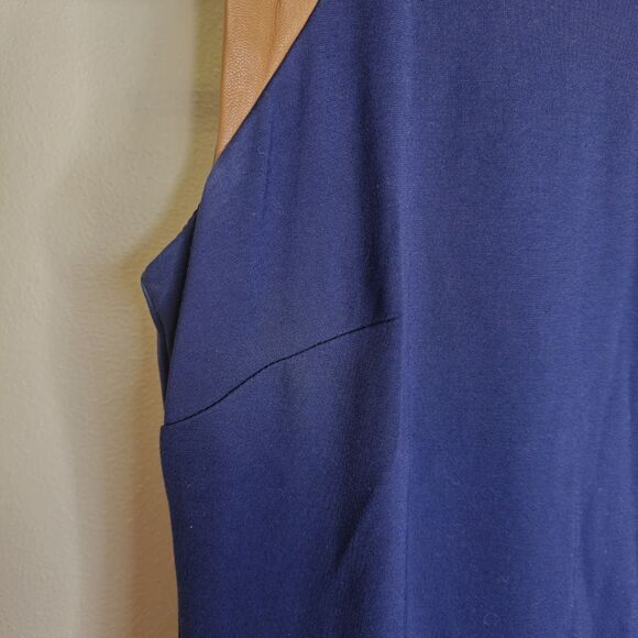 Lauren Ralph Lauren Women's 4 Blue Sheath Dress Leather Shoulder Trim Sleeveless - Picture 13 of 13